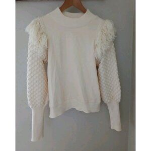 Anthropologie Cream Textured Sleeve Sweater
